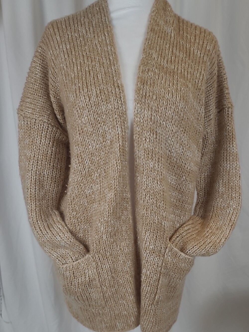 Pink Rose Neutral Tan Long Knit Cardigan Sweater Size S